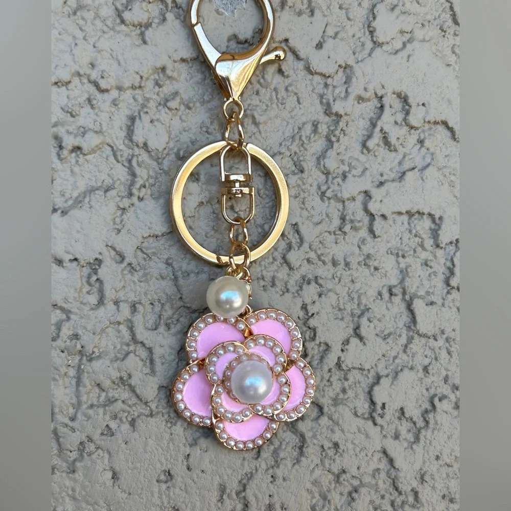 Luxe Pink & Gold Camilla Flower Keychain/Bag charm